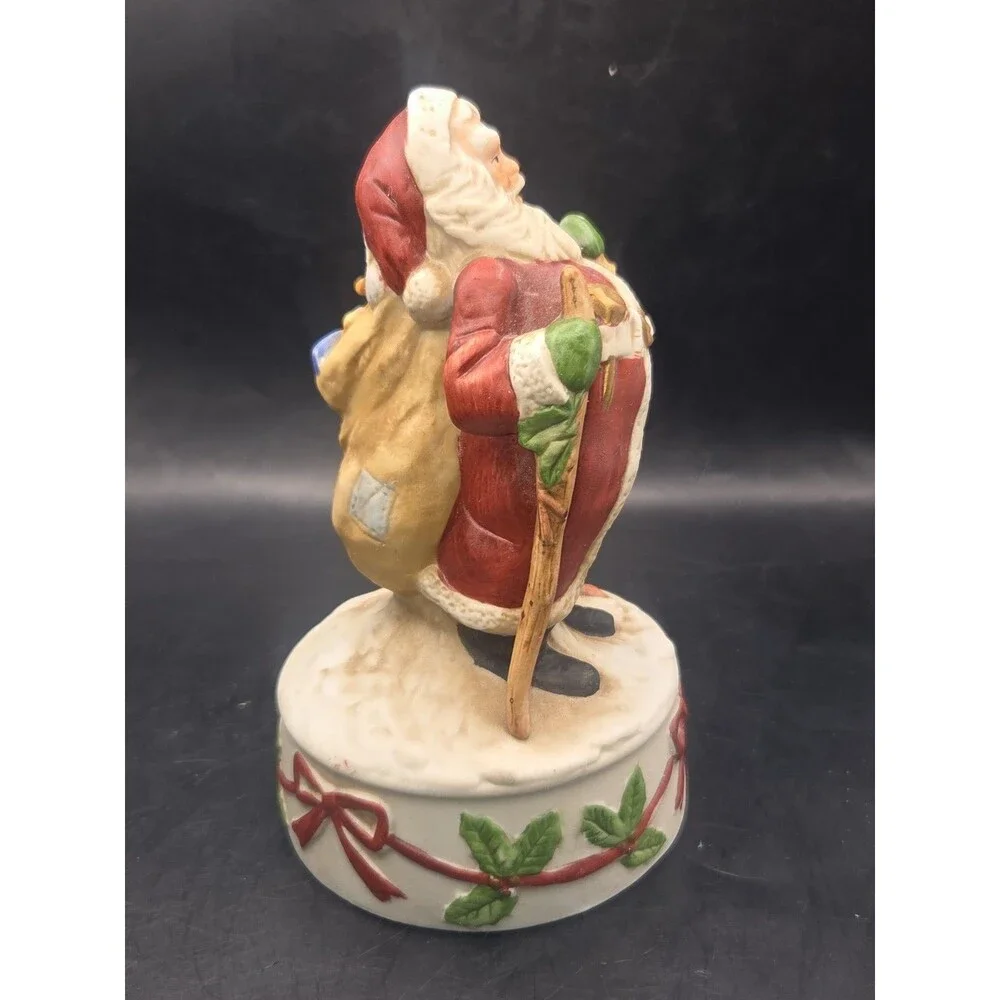 Vintage Enesco Porcelain Santa Claus With Toys Plays White Christmas WORKS